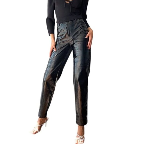 Aritzia Wilfred Funk Pants, High Rise, Vegan Patent, Black, Slim Straight, Sz 4 - Picture 1 of 9